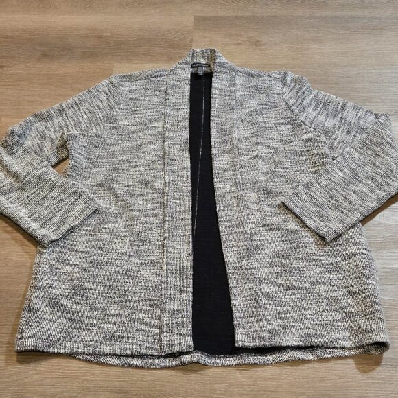 Eileen Fisher Cardigan Womens Large Marled Organic Cotton Kimono Sweater Gray - Picture 3 of 7